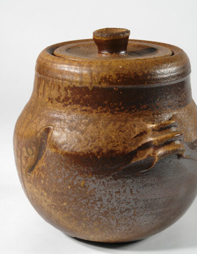 Ein Frischwassergefäß mizusashi aus Bizen-Keramik von Fujiwara Yu. Hier ein Detail.