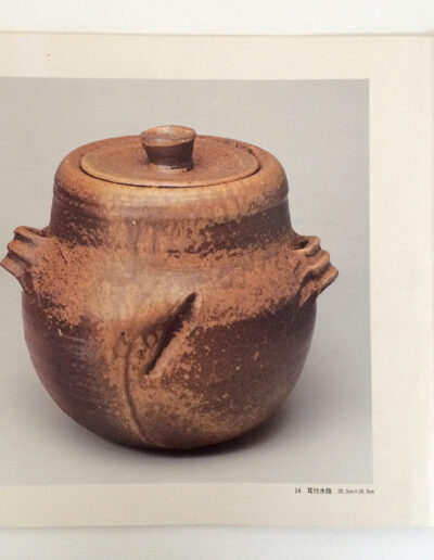 Ein Frischwassergefäß mizusashi aus Bizen-Keramik von Fujiwara Yu. Hier die Abbildung im Katalog.